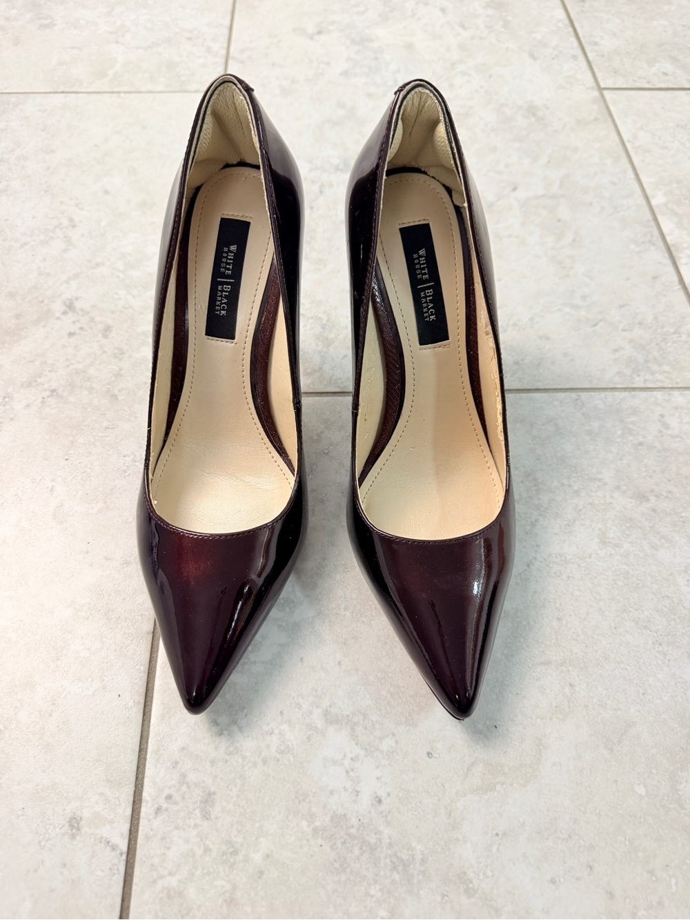 White House Black Market Burgundy Leather Stiletto Heels Women’s 7.5M Shoes Pump